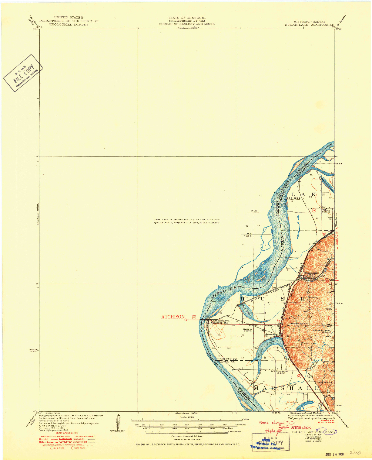 USGS 1:62500-SCALE QUADRANGLE FOR ATCHISON, KS 1926