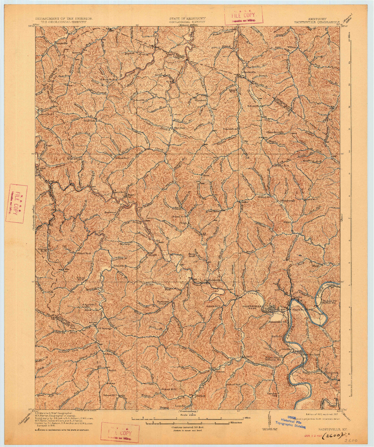 USGS 1:62500-SCALE QUADRANGLE FOR PAINTSVILLE, KY 1917