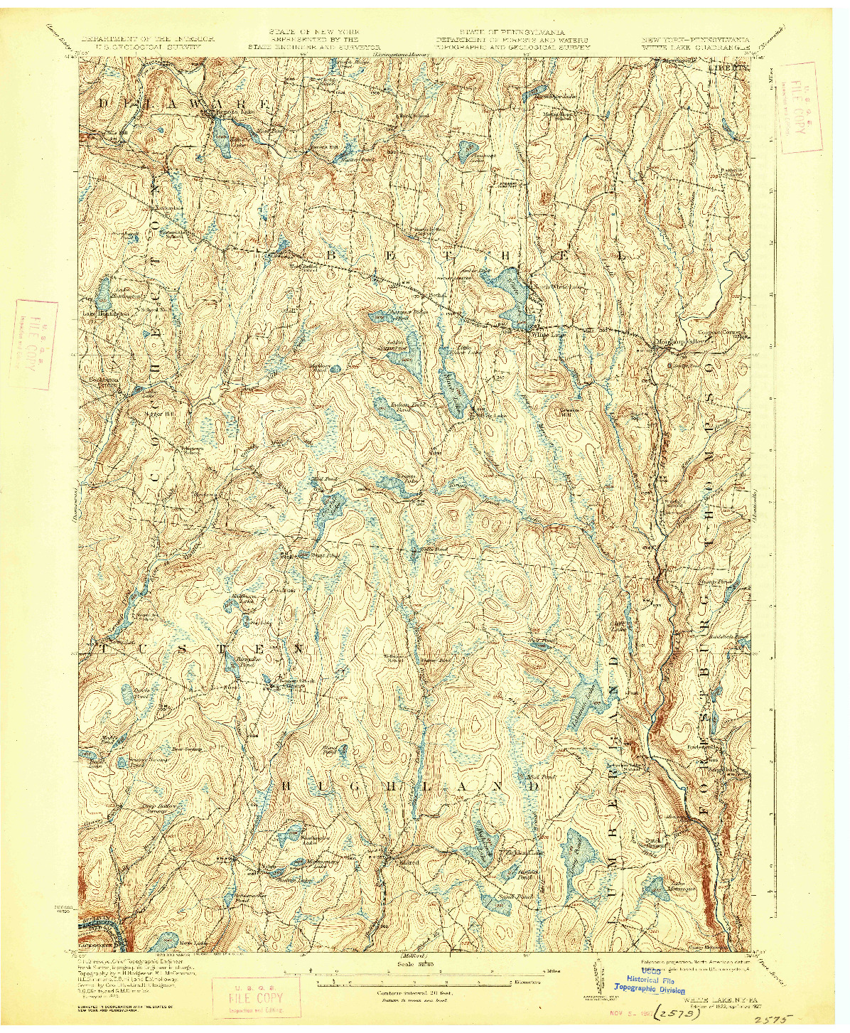 USGS 1:62500-SCALE QUADRANGLE FOR WHITE LAKE, NY 1922