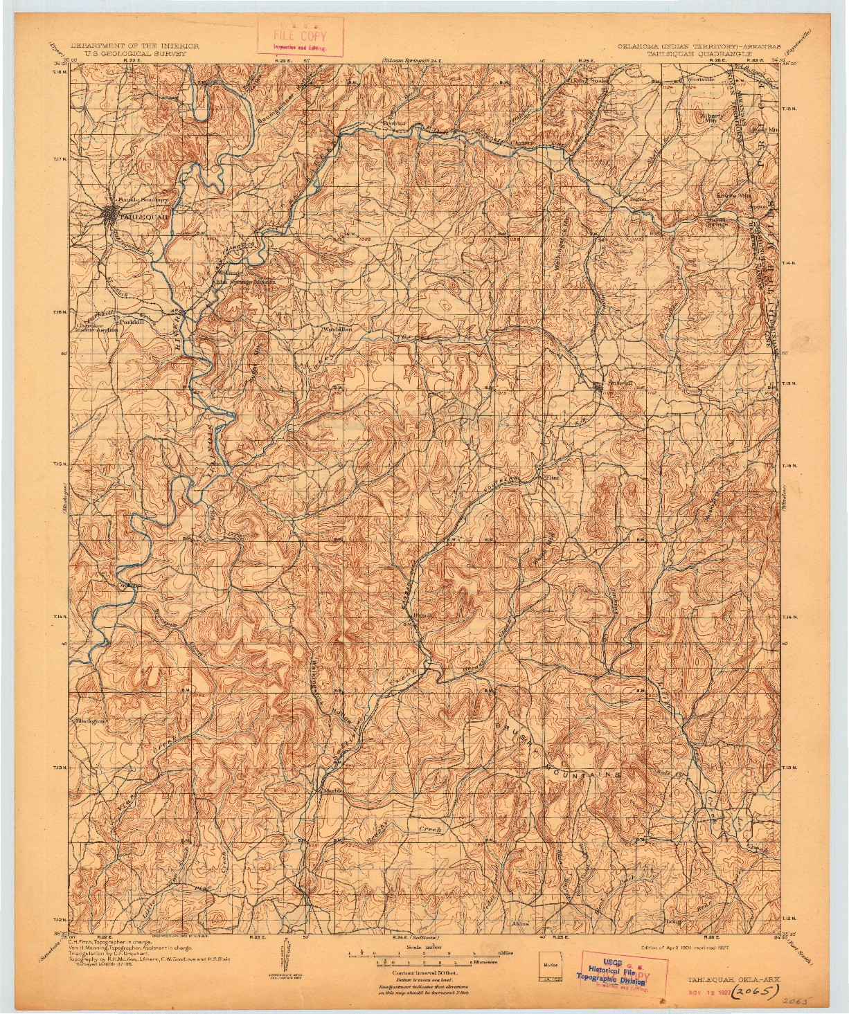 USGS 1:125000-SCALE QUADRANGLE FOR TAHLEQUAH, OK 1901