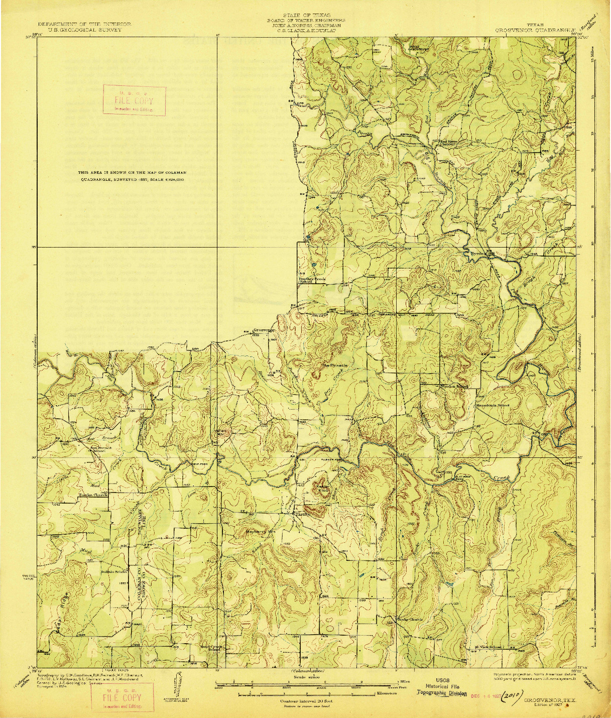 USGS 1:62500-SCALE QUADRANGLE FOR GROSVENOR, TX 1927