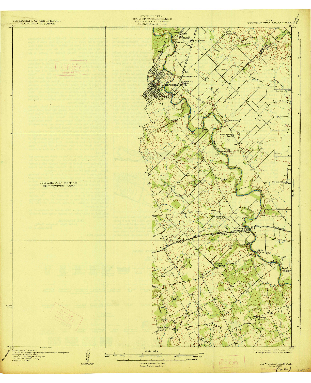 USGS 1:62500-SCALE QUADRANGLE FOR NEW BRAUNFELS, TX 1927