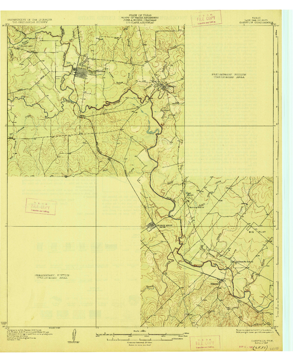 USGS 1:62500-SCALE QUADRANGLE FOR OAKVILLE, TX 1927