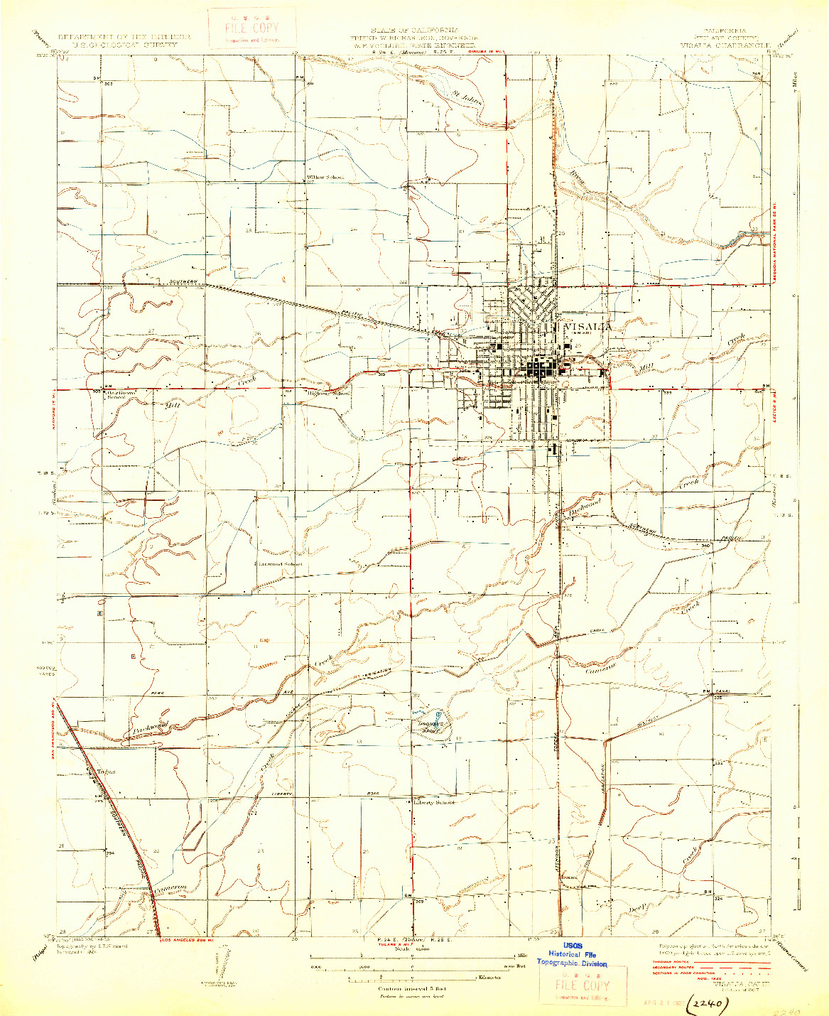 USGS 1:31680-SCALE QUADRANGLE FOR VISALIA, CA 1927