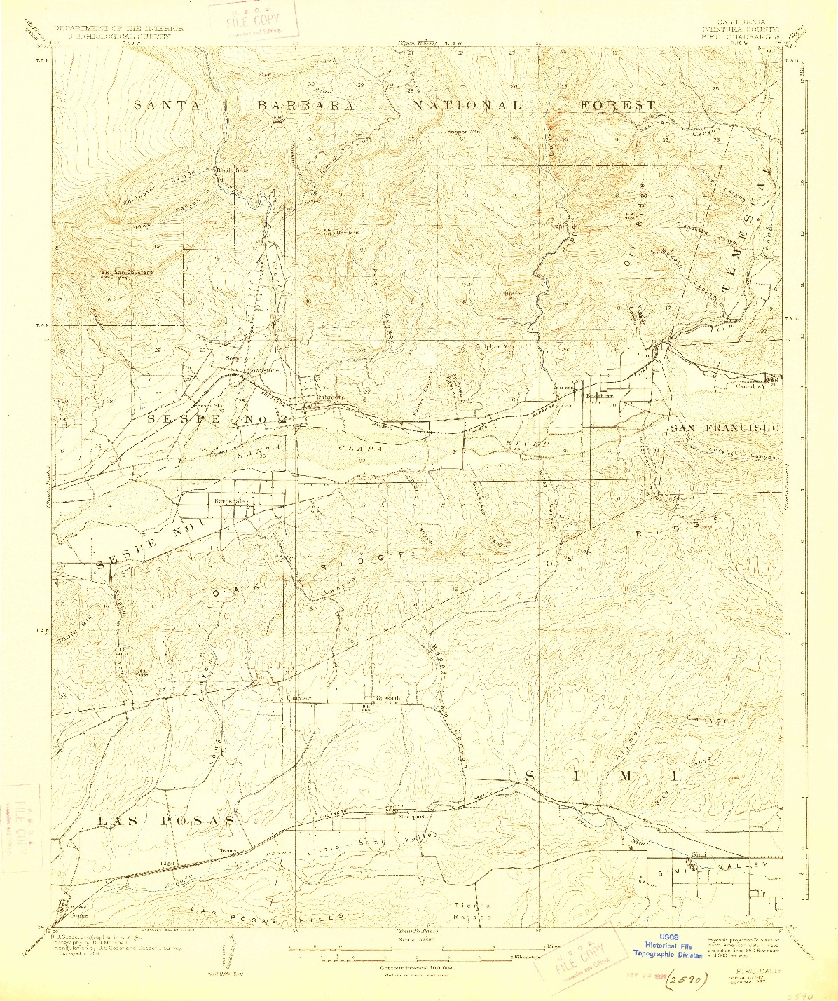 USGS 1:62500-SCALE QUADRANGLE FOR PIRU, CA 1921