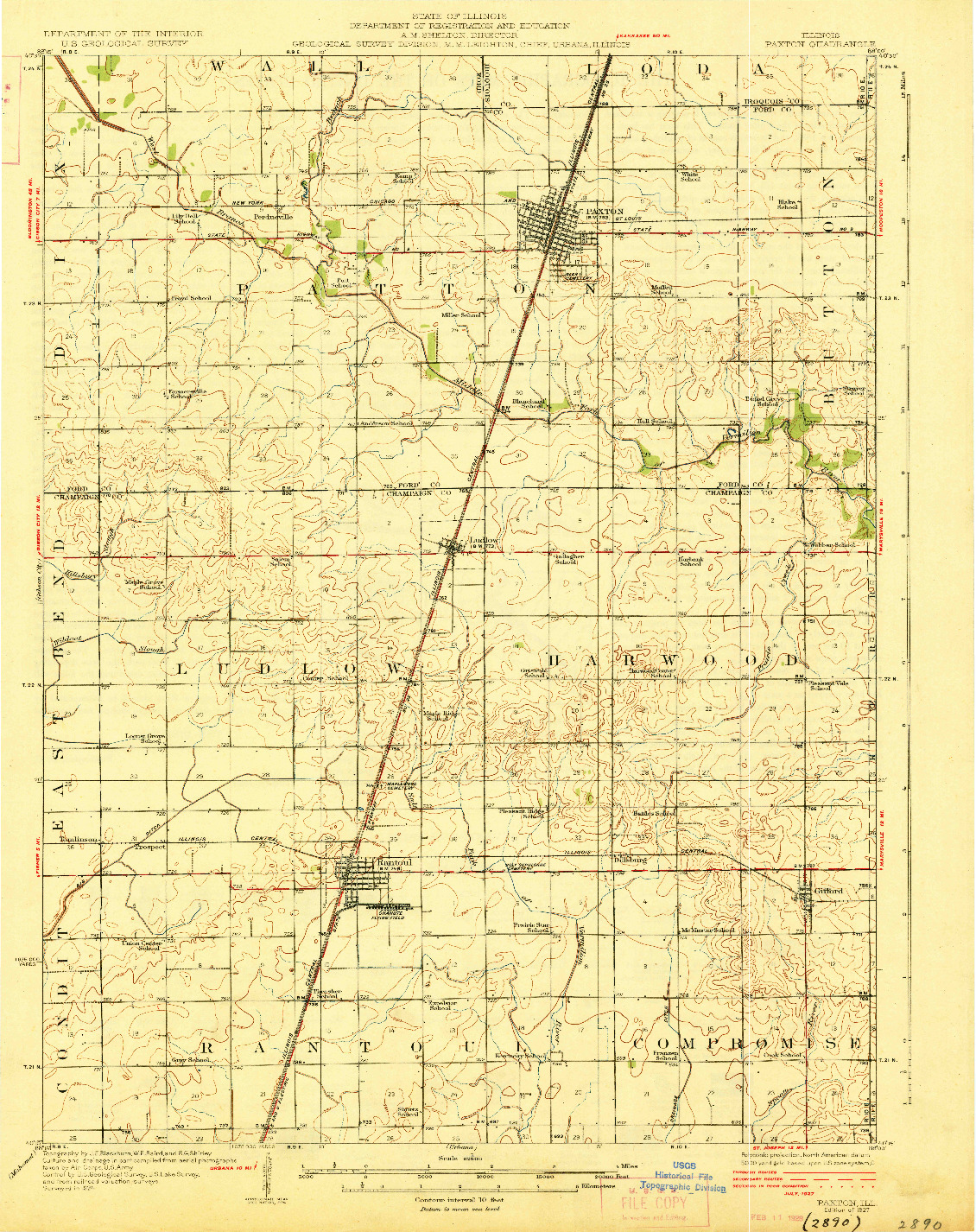 USGS 1:62500-SCALE QUADRANGLE FOR PAXTON, IL 1927