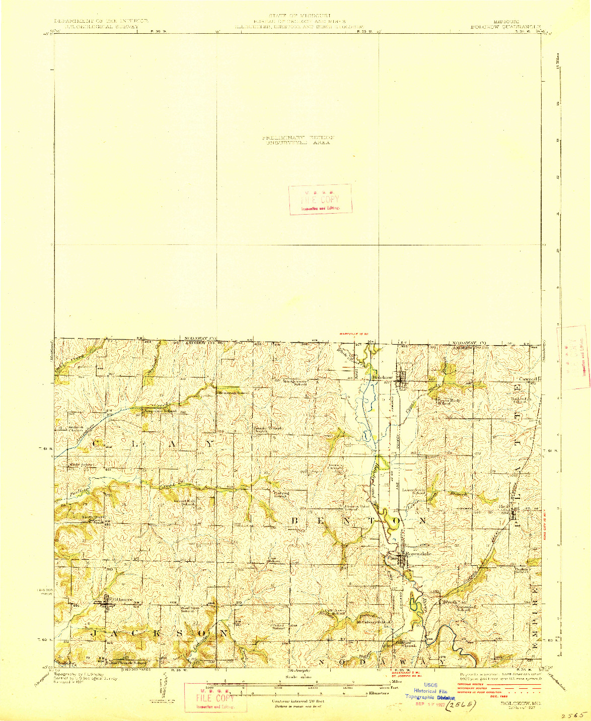 USGS 1:62500-SCALE QUADRANGLE FOR BOLCKOW, MO 1927