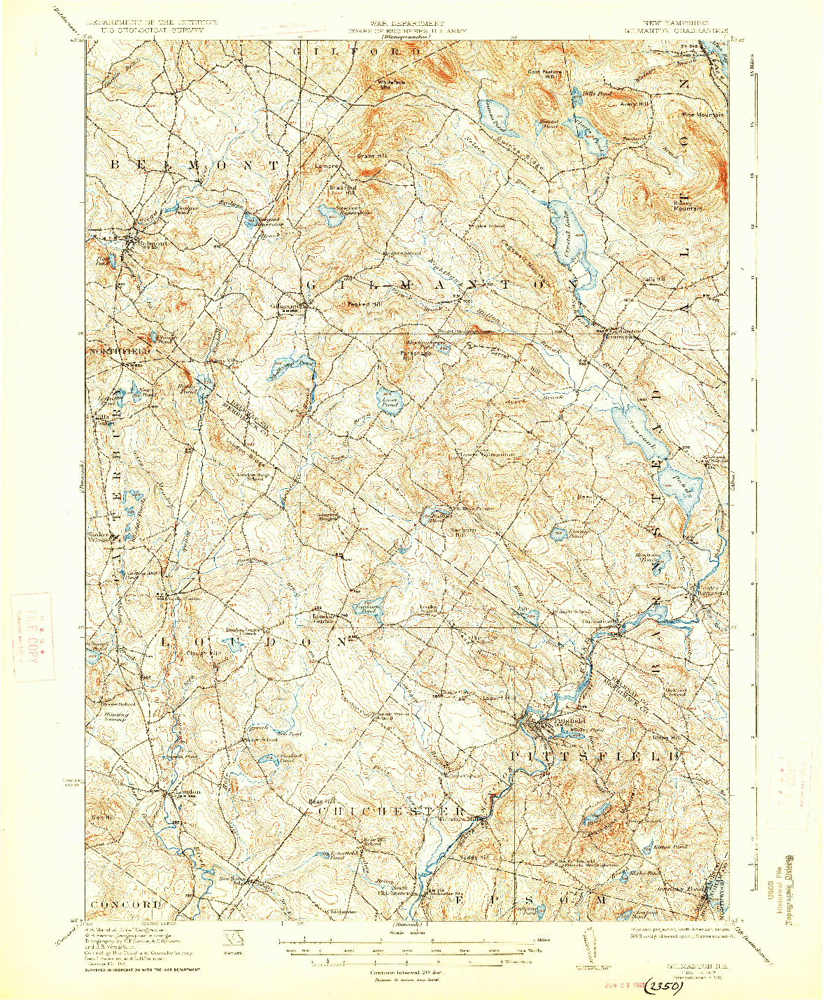 USGS 1:62500-SCALE QUADRANGLE FOR GILMANTON, NH 1927