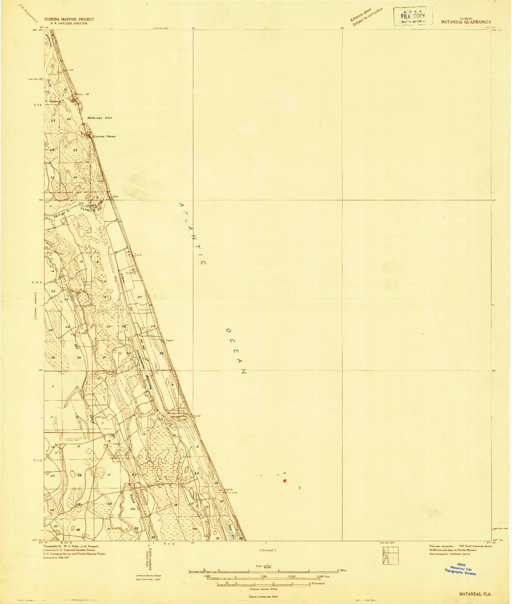 USGS 1:48000-SCALE QUADRANGLE FOR MATANZAS, FL 1927