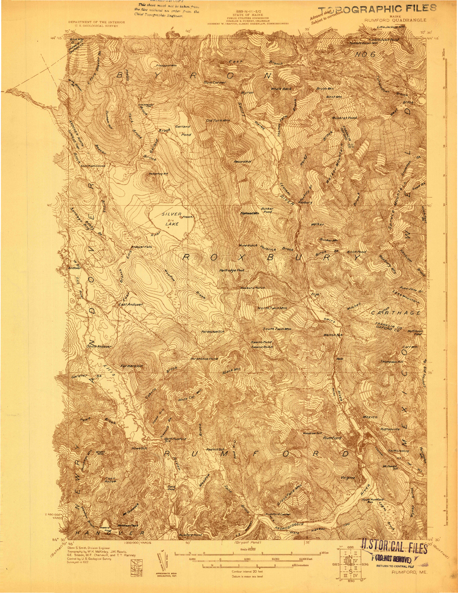 USGS 1:48000-SCALE QUADRANGLE FOR RUMFORD, ME 1927