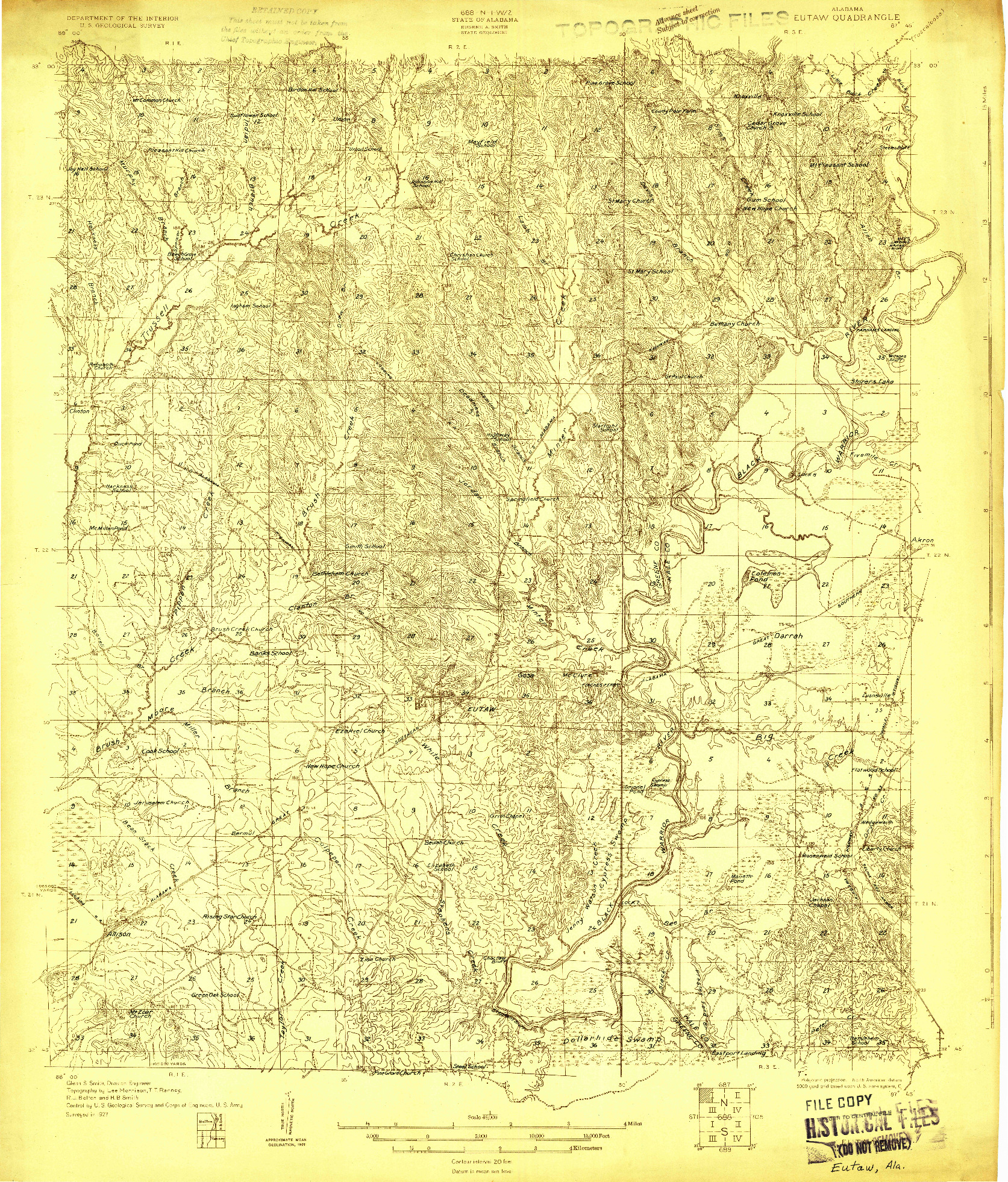 USGS 1:48000-SCALE QUADRANGLE FOR EUTAW, AL 1927