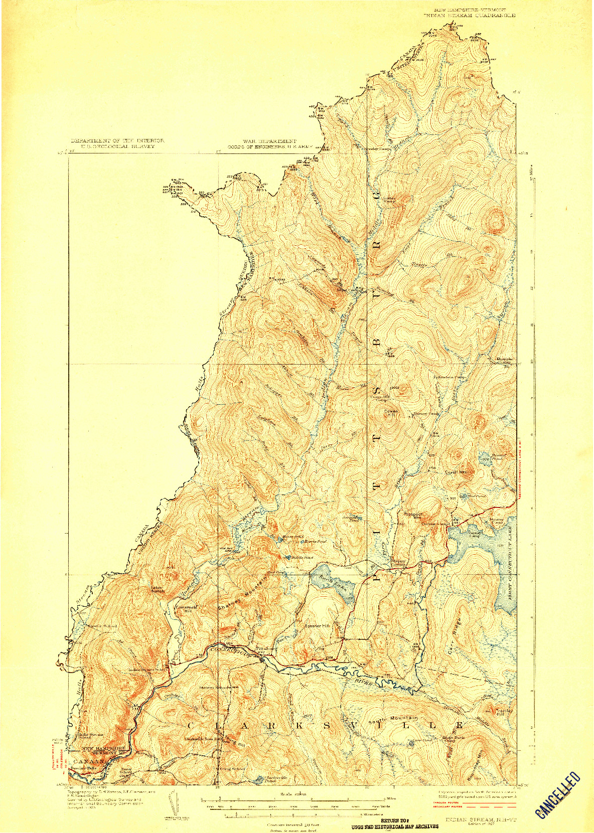 USGS 1:62500-SCALE QUADRANGLE FOR INDIAN STREAM, NH 1927