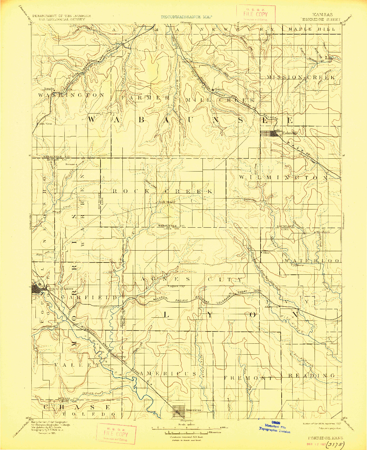 USGS 1:125000-SCALE QUADRANGLE FOR ESKRIDGE, KS 1894