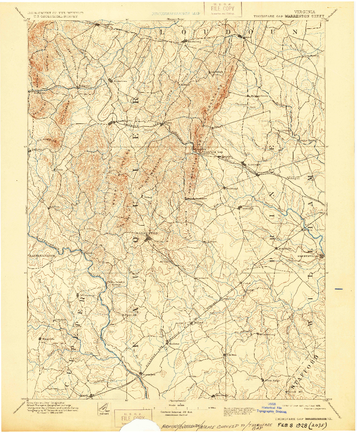 USGS 1:125000-SCALE QUADRANGLE FOR THOROFARE GAP, VA 1894