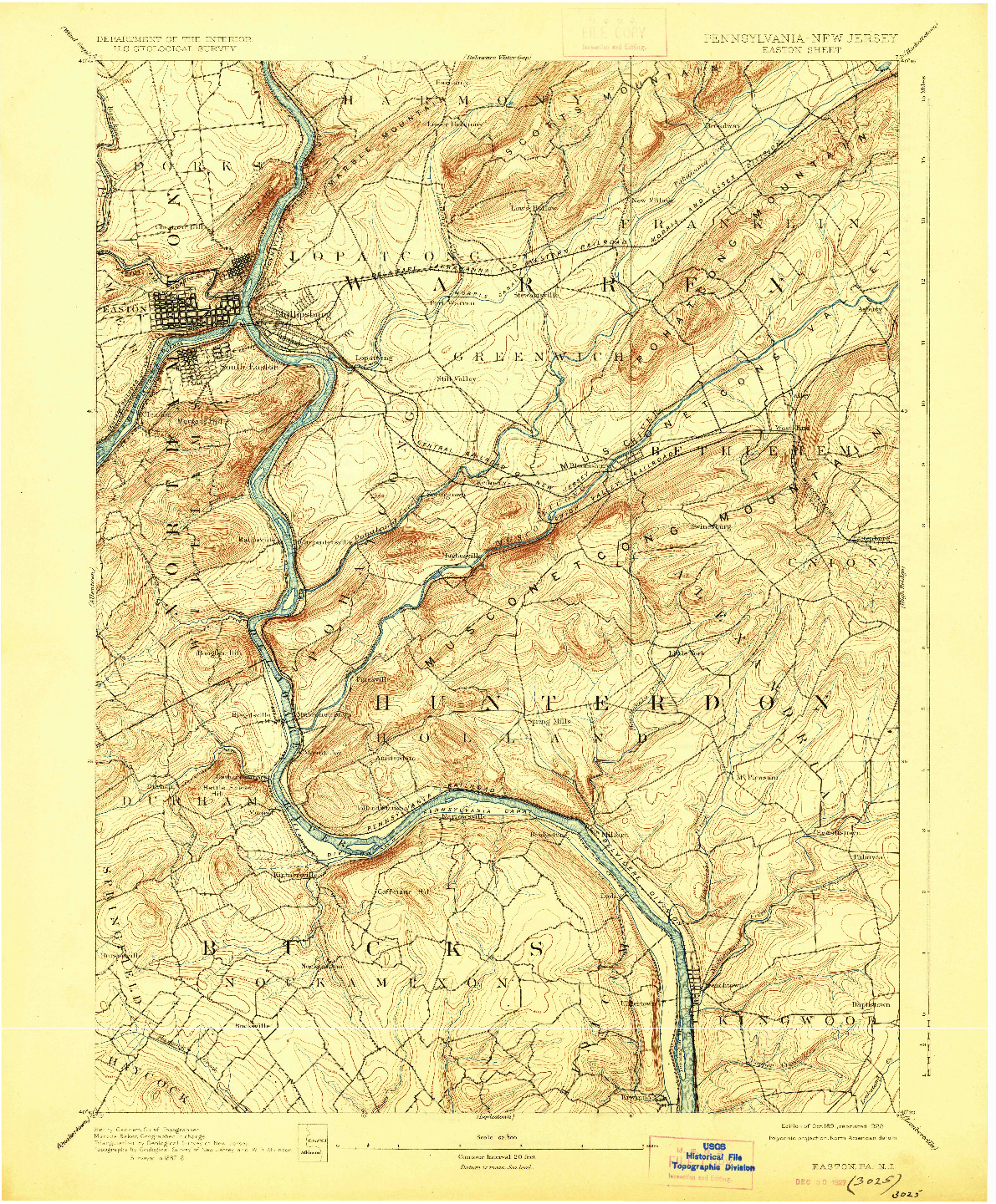USGS 1:62500-SCALE QUADRANGLE FOR EASTON, PA 1891
