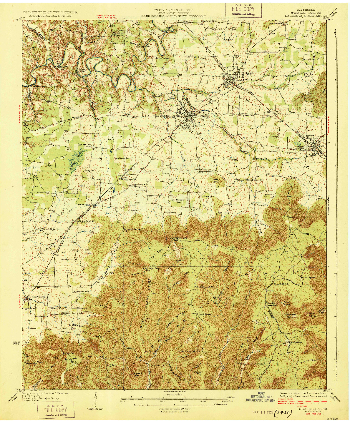 USGS 1:62500-SCALE QUADRANGLE FOR DECHERD, TN 1928