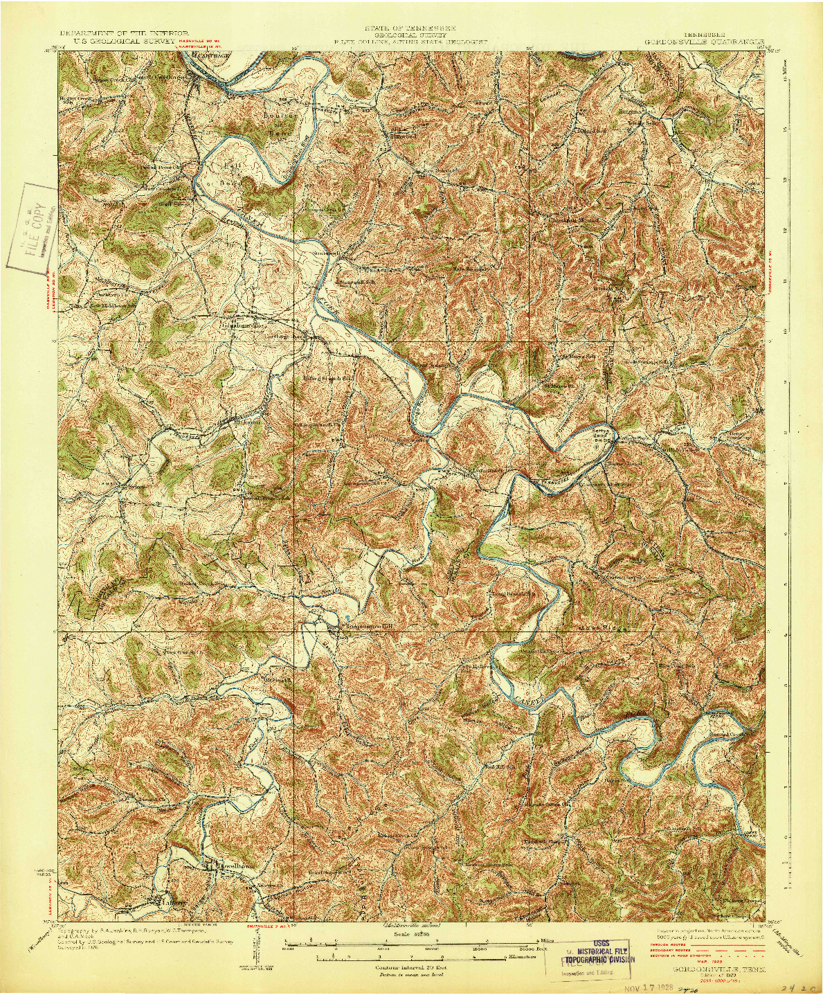 USGS 1:62500-SCALE QUADRANGLE FOR GORDONSVILLE, TN 1928