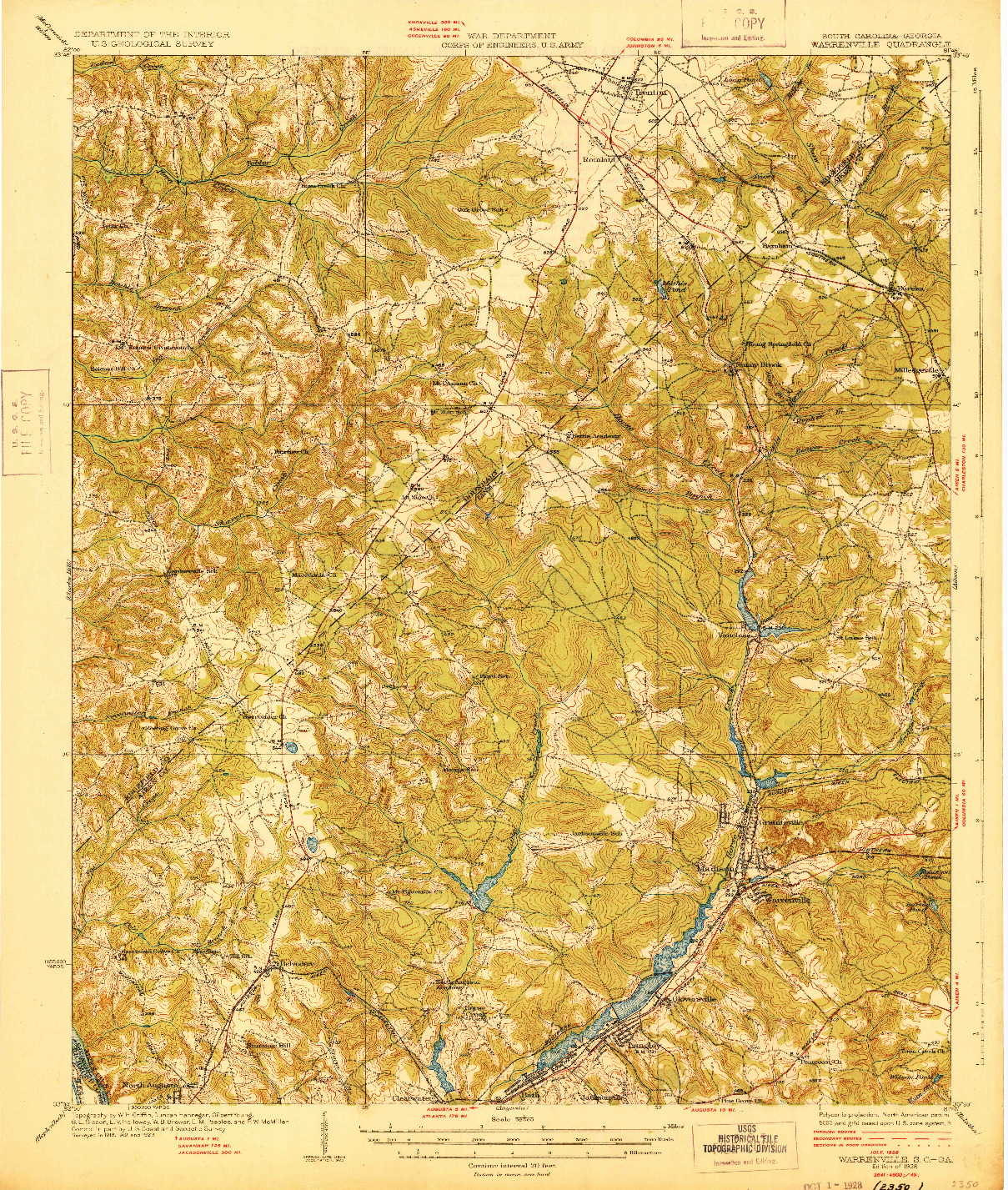 USGS 1:62500-SCALE QUADRANGLE FOR WARRENVILLE, SC 1928