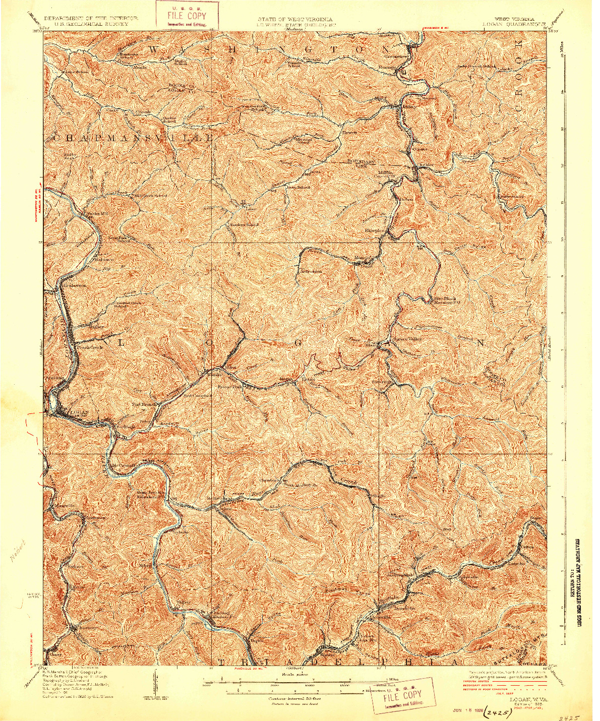 USGS 1:62500-SCALE QUADRANGLE FOR LOGAN, WV 1928