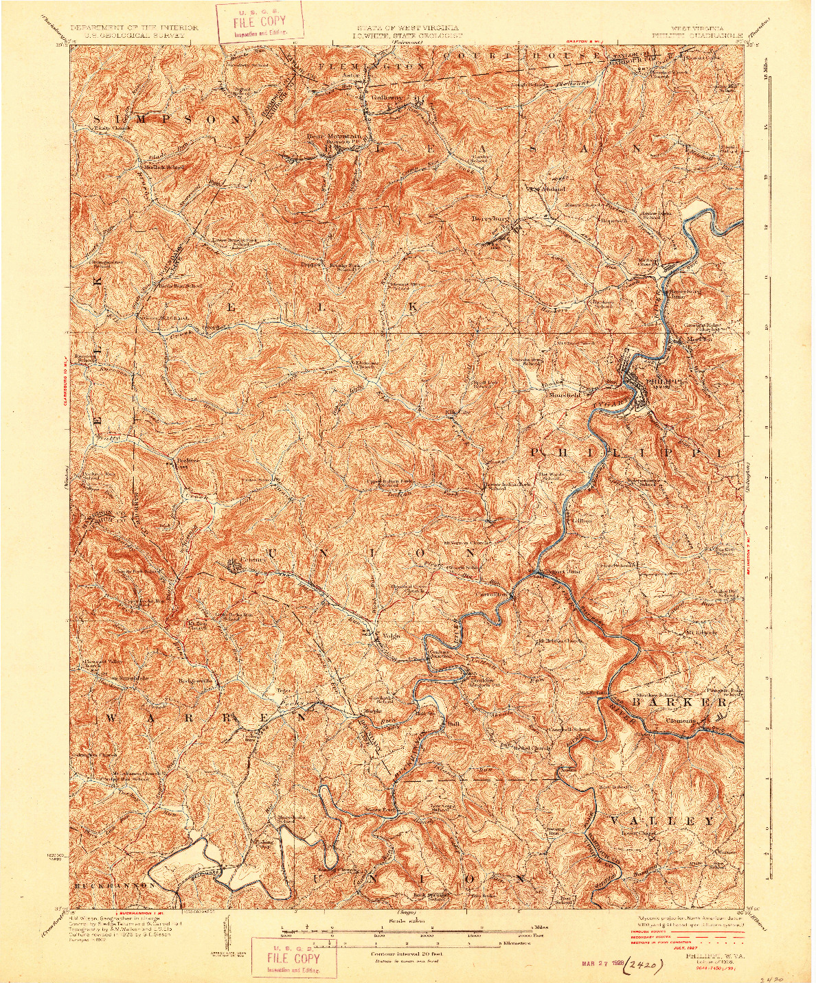 USGS 1:62500-SCALE QUADRANGLE FOR PHILIPPI, WV 1928