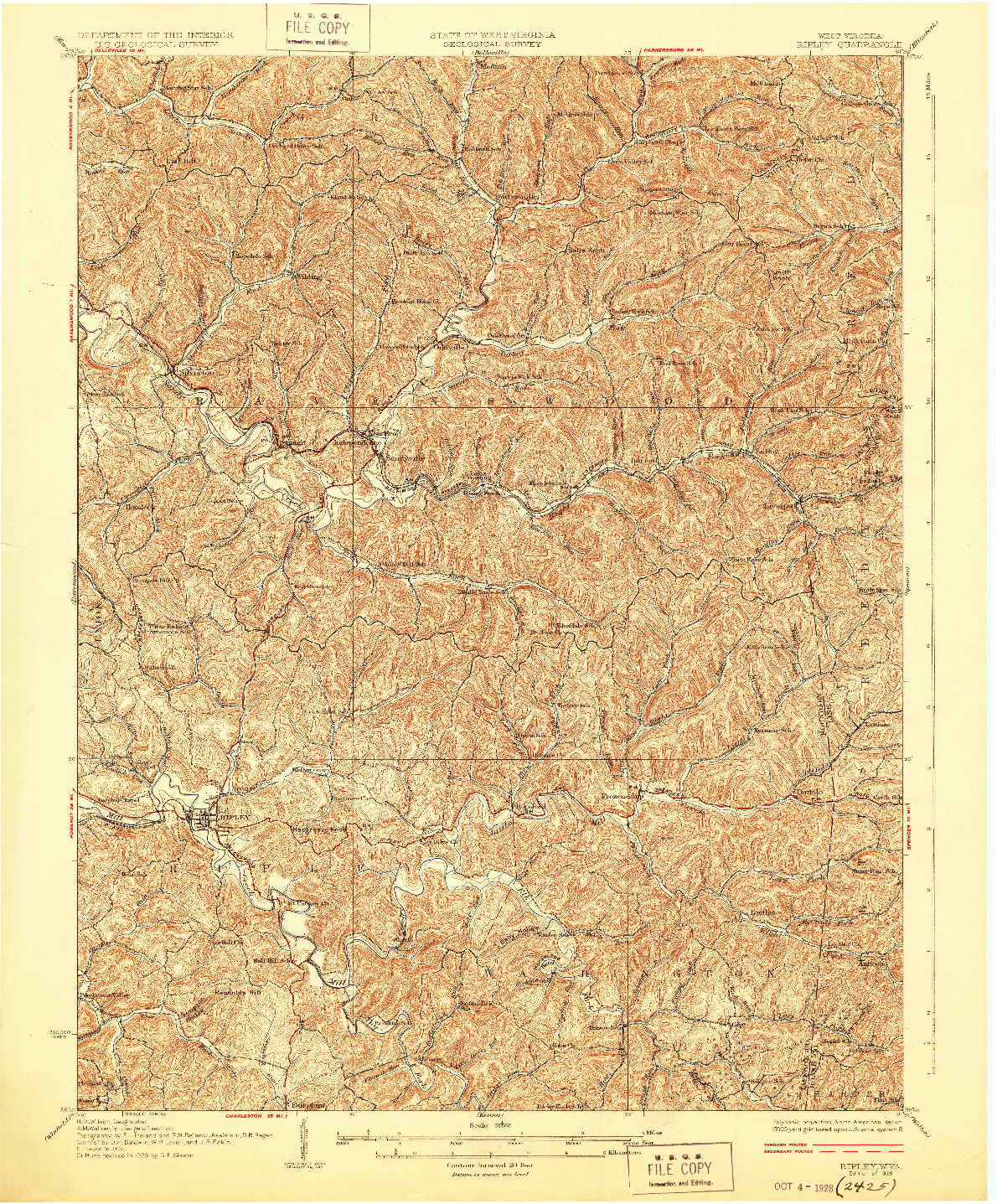 USGS 1:62500-SCALE QUADRANGLE FOR RIPLEY, WV 1928