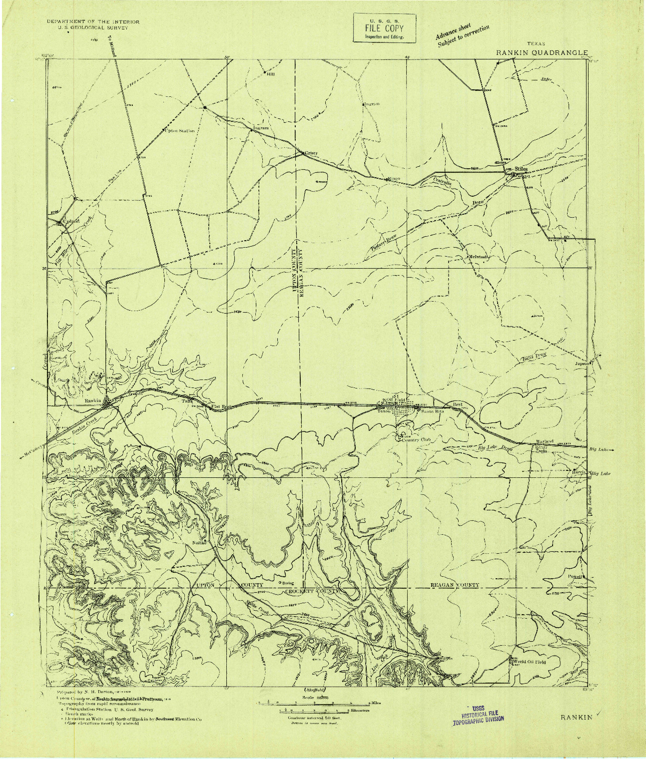 USGS 1:125000-SCALE QUADRANGLE FOR RANKIN, TX 1928