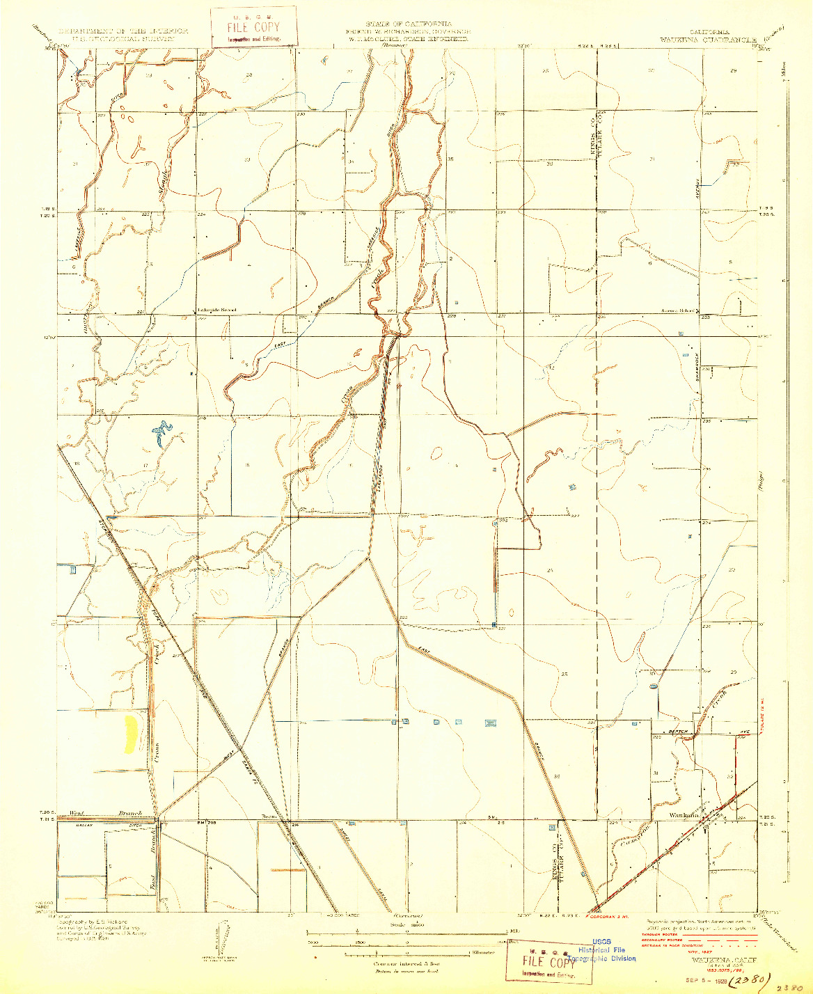 USGS 1:31680-SCALE QUADRANGLE FOR WAUKENA, CA 1928