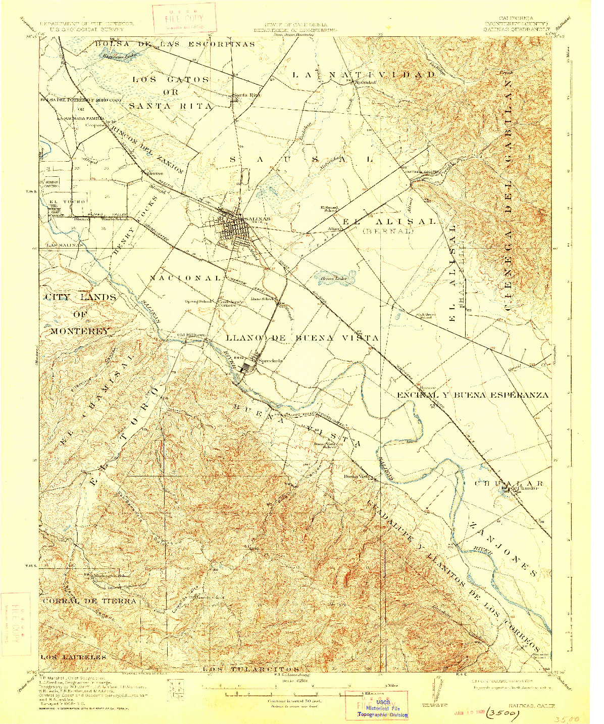 USGS 1:62500-SCALE QUADRANGLE FOR SALINAS, CA 1912