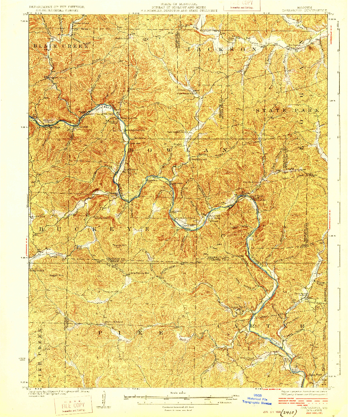 USGS 1:62500-SCALE QUADRANGLE FOR CARDAREVA, MO 1928