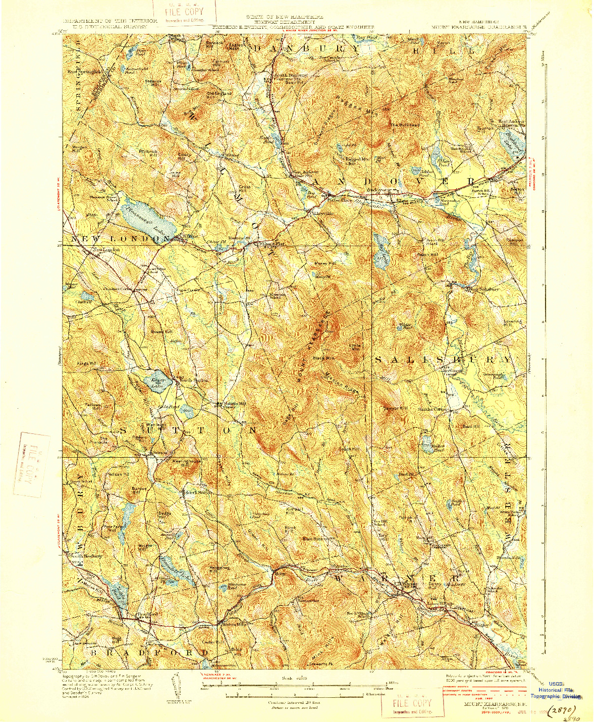 USGS 1:62500-SCALE QUADRANGLE FOR MOUNT KEARSARGE, NH 1928