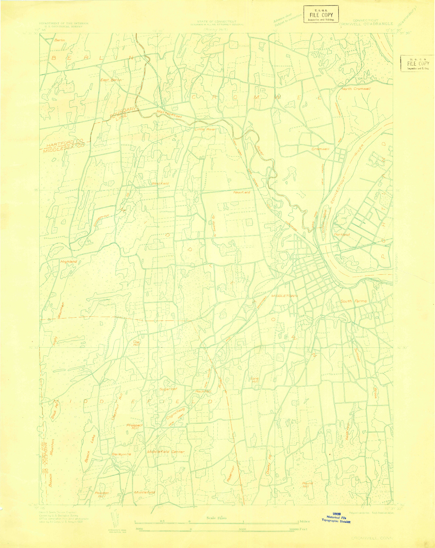 USGS 1:24000-SCALE QUADRANGLE FOR CROMWELL, CT 1928