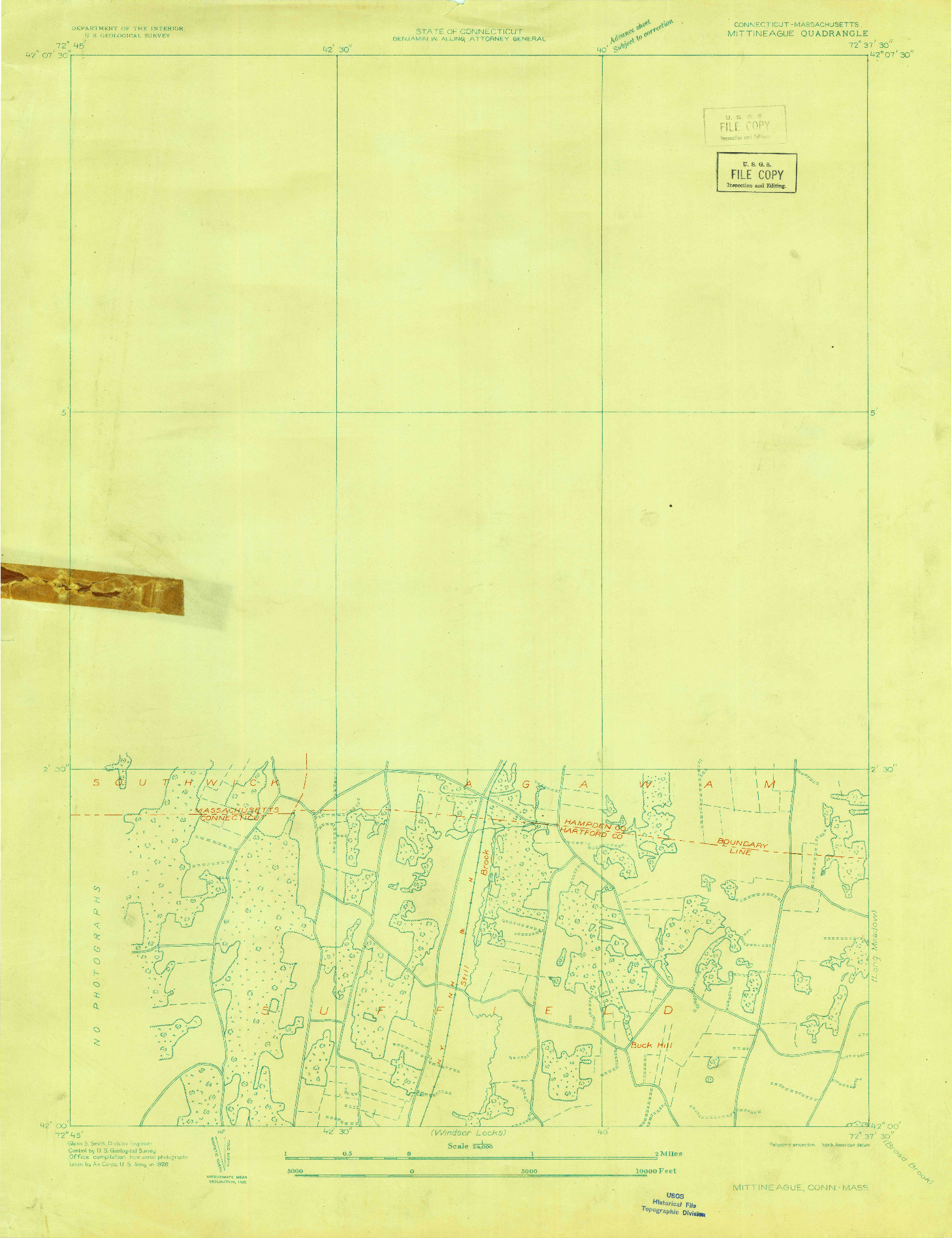 USGS 1:24000-SCALE QUADRANGLE FOR MITTINEAGUE, CT 1928