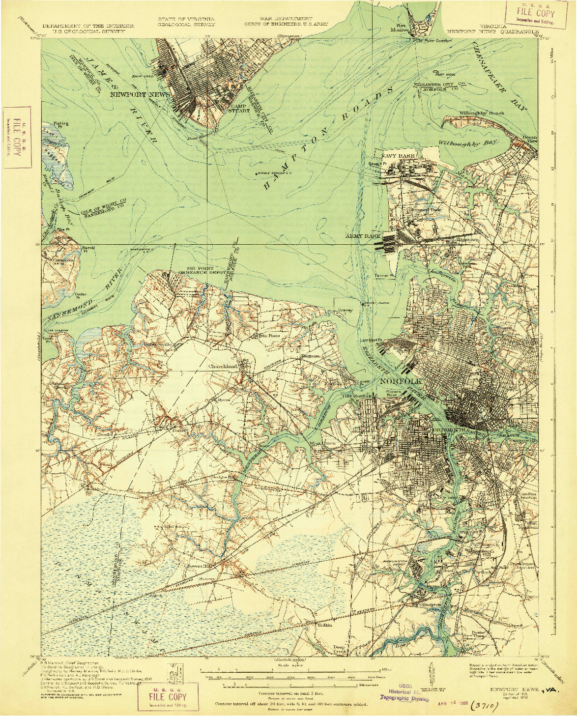 USGS 1:62500-SCALE QUADRANGLE FOR NEWPORT NEWS, VA 1921