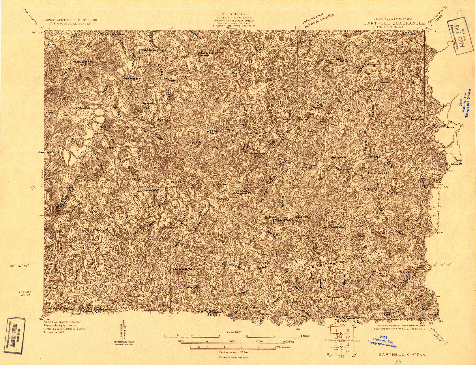 USGS 1:48000-SCALE QUADRANGLE FOR BARTHELL, KY 1928