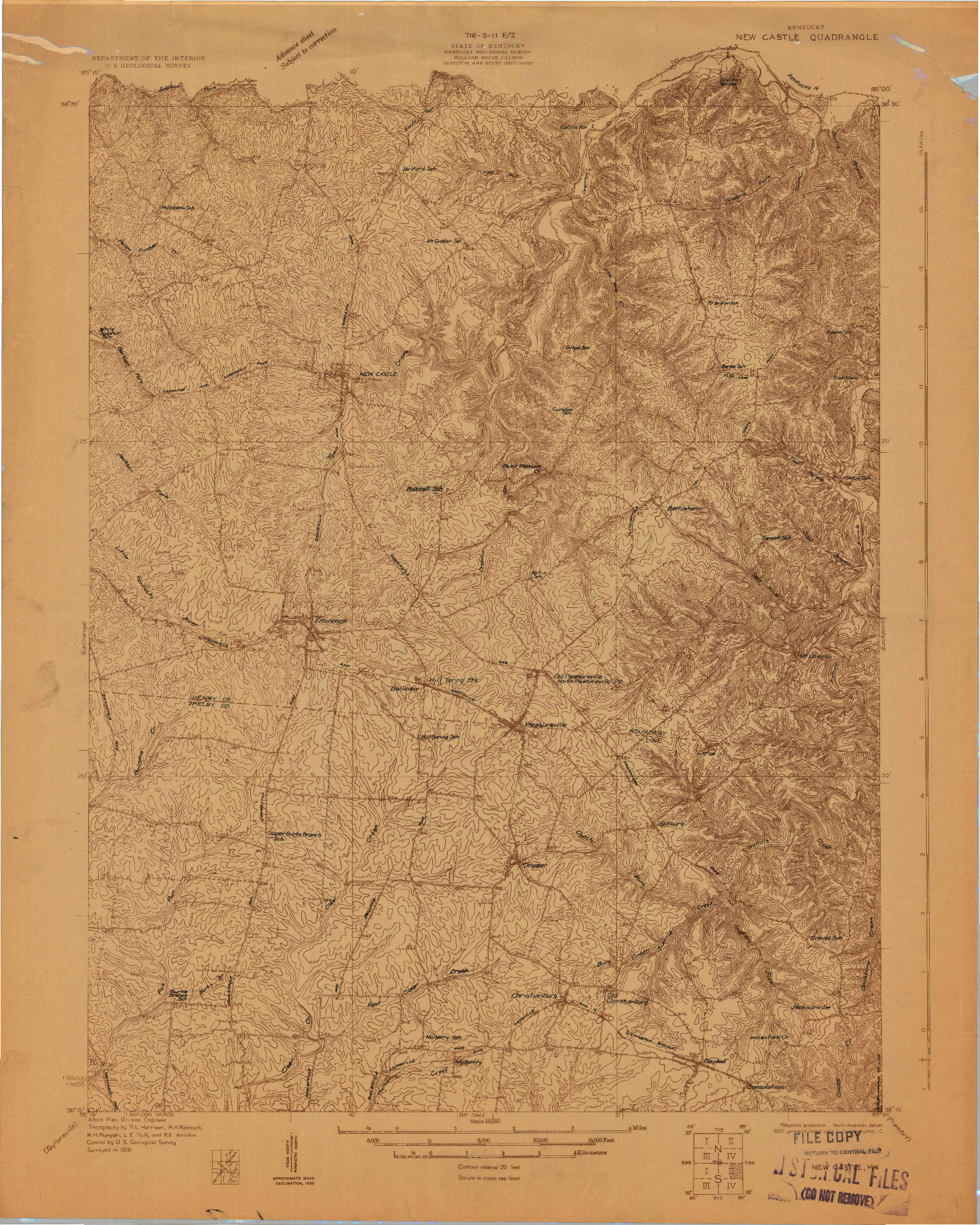 USGS 1:48000-SCALE QUADRANGLE FOR NEW CASTLE, KY 1928