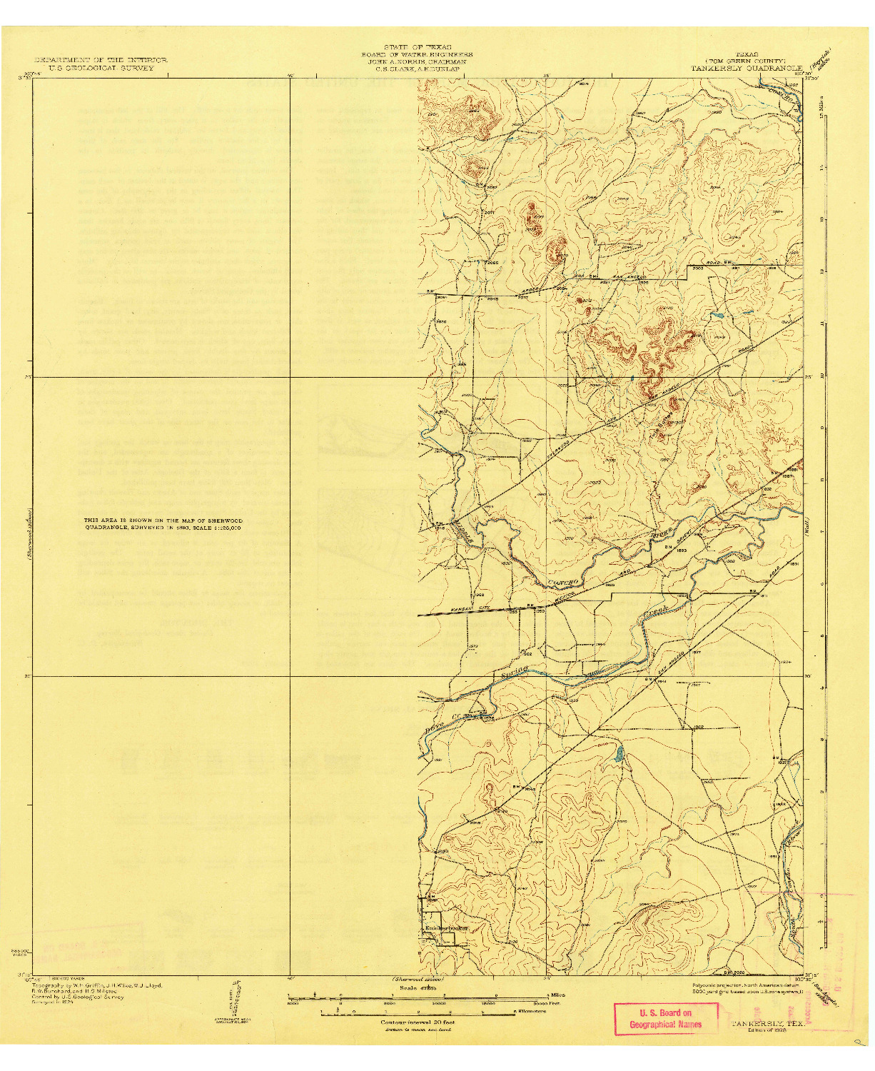 USGS 1:62500-SCALE QUADRANGLE FOR TANKERSLY, TX 1928