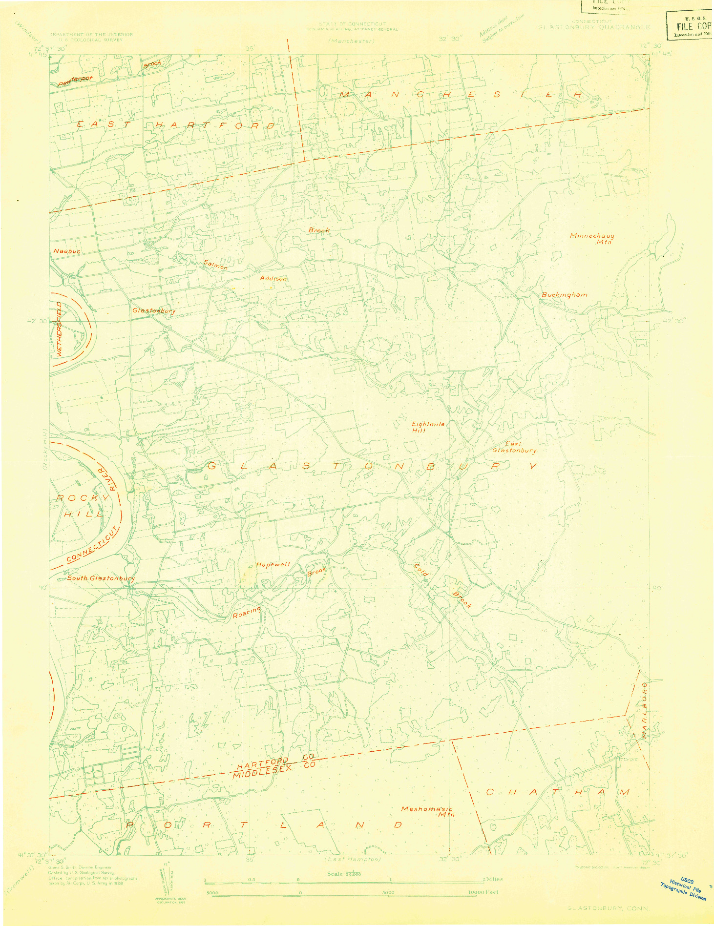 USGS 1:24000-SCALE QUADRANGLE FOR GLASTONBURY, CT 1928