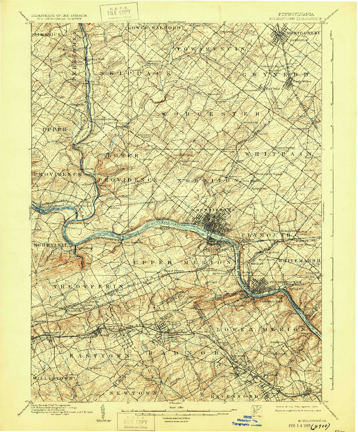 USGS 1:62500-SCALE QUADRANGLE FOR NORRISTOWN, PA 1895