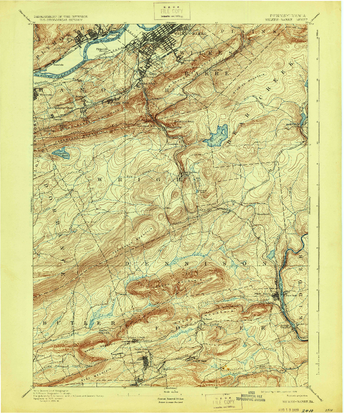 USGS 1:62500-SCALE QUADRANGLE FOR WILKES BARRE, PA 1894