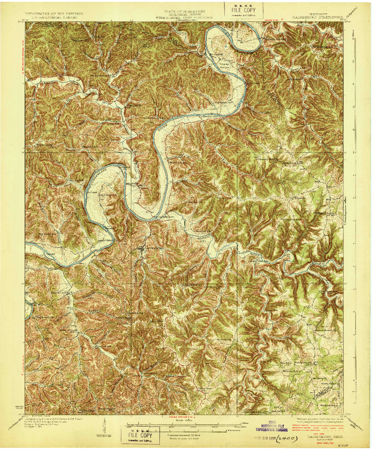 USGS 1:62500-SCALE QUADRANGLE FOR GAINESBORO, TN 1929