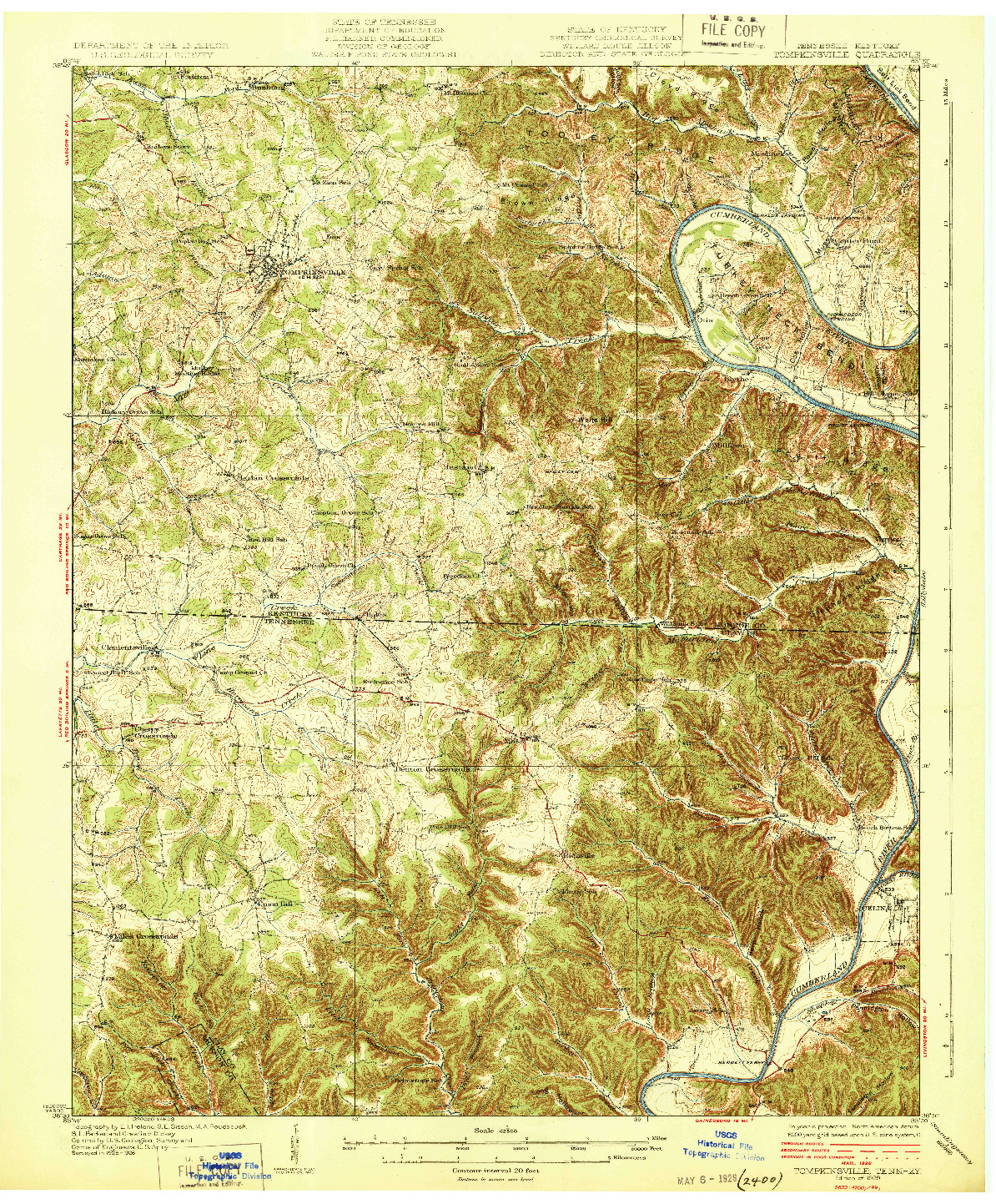 USGS 1:62500-SCALE QUADRANGLE FOR TOMPKINSVILLE, TN 1929