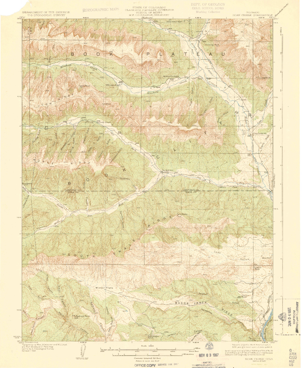 USGS 1:62500-SCALE QUADRANGLE FOR ROAN CREEK, CO 1929