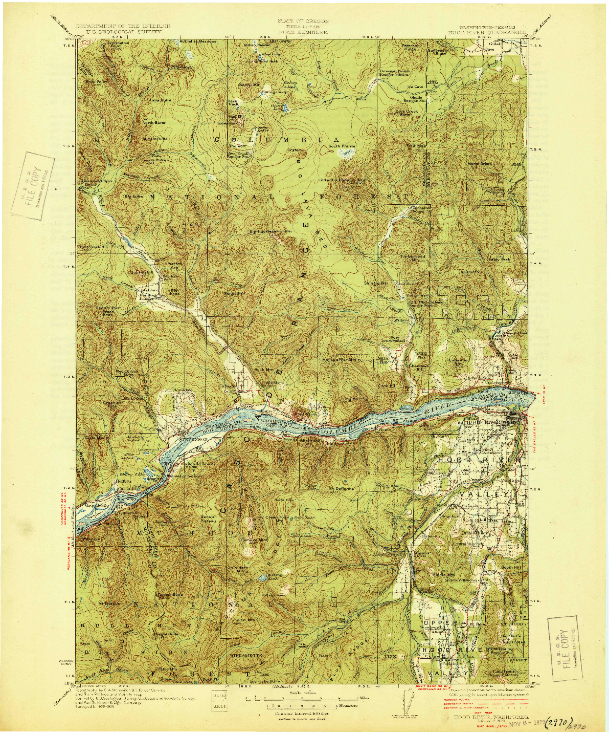 USGS 1:125000-SCALE QUADRANGLE FOR HOOD RIVER, WA 1929