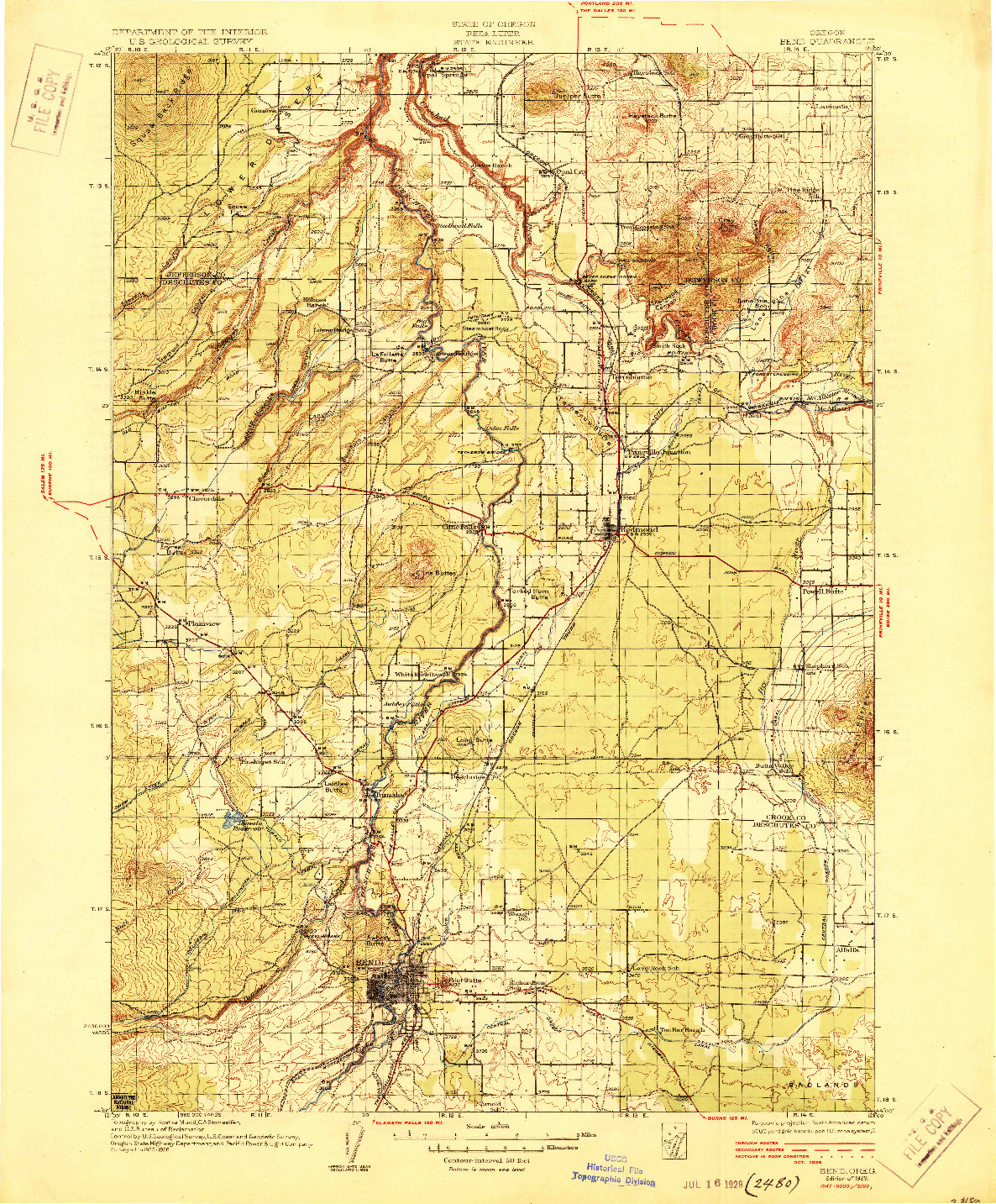 USGS 1:125000-SCALE QUADRANGLE FOR BEND, OR 1929