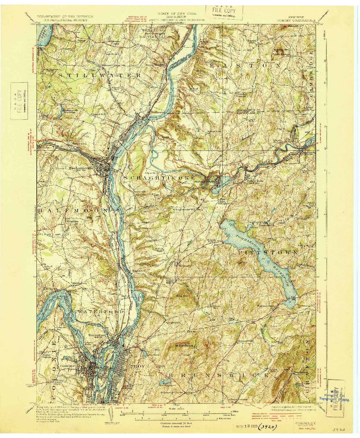 USGS 1:62500-SCALE QUADRANGLE FOR COHOES, NY 1929