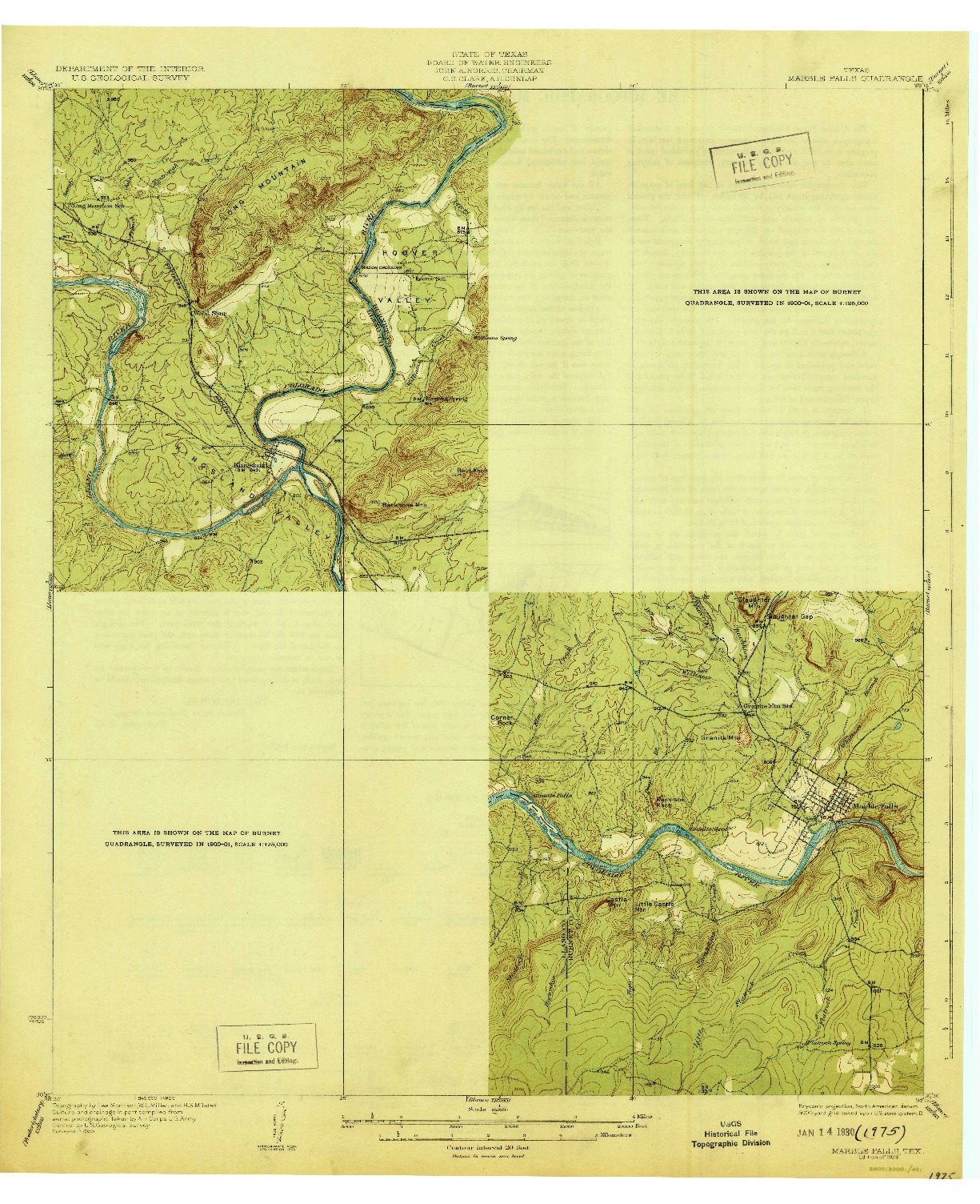 USGS 1:62500-SCALE QUADRANGLE FOR MARBLE FALLS, TX 1929