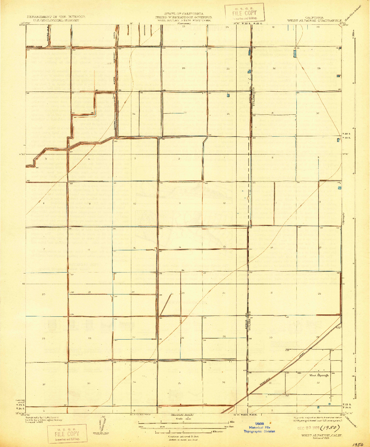 USGS 1:31680-SCALE QUADRANGLE FOR WEST ALPAUGH, CA 1929
