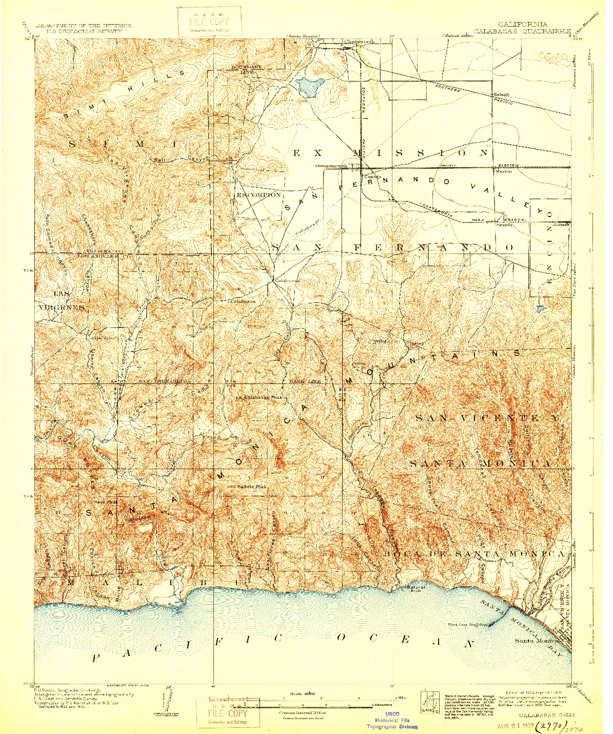 USGS 1:62500-SCALE QUADRANGLE FOR CALABASAS, CA 1903