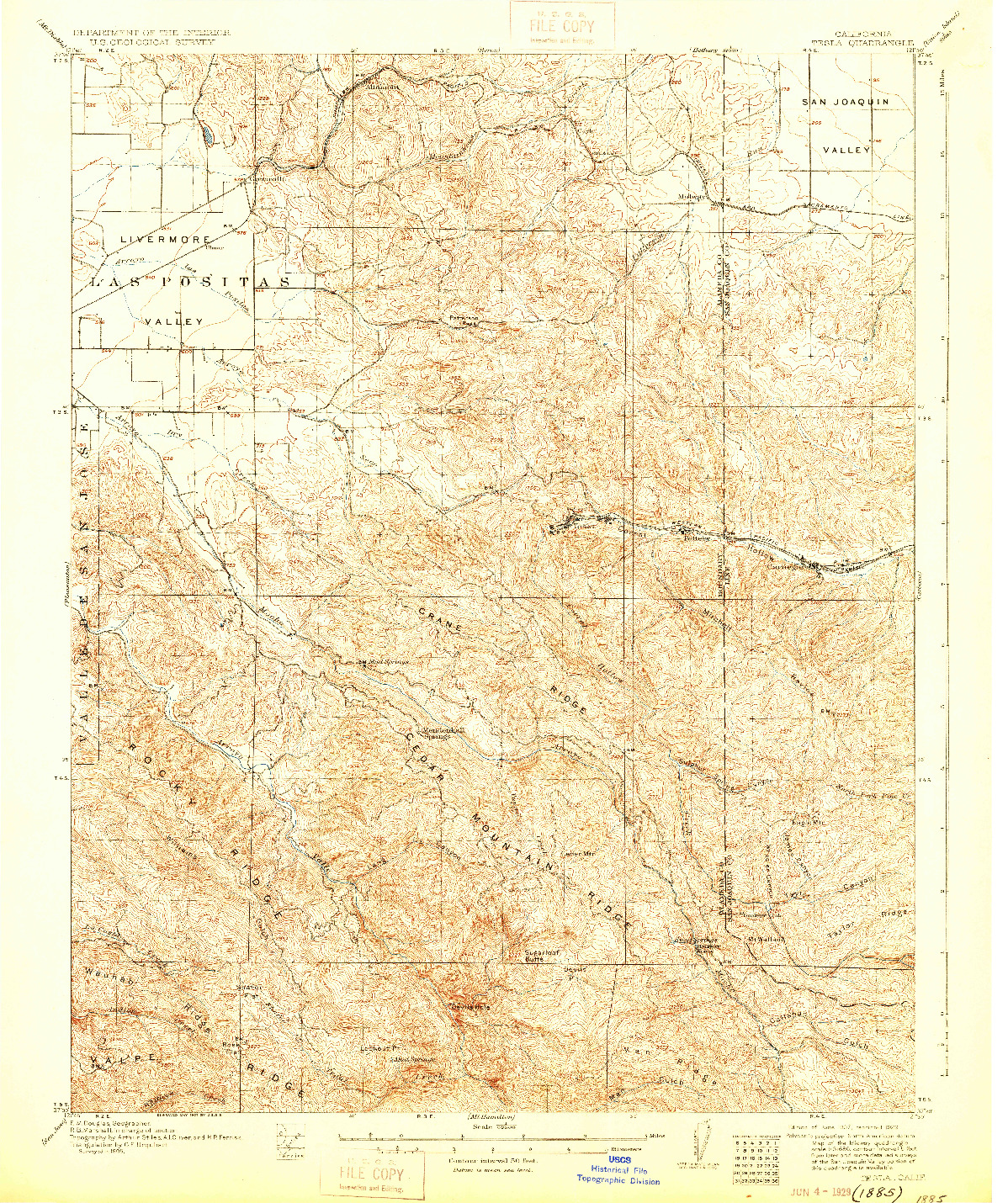 USGS 1:62500-SCALE QUADRANGLE FOR TESLA, CA 1907