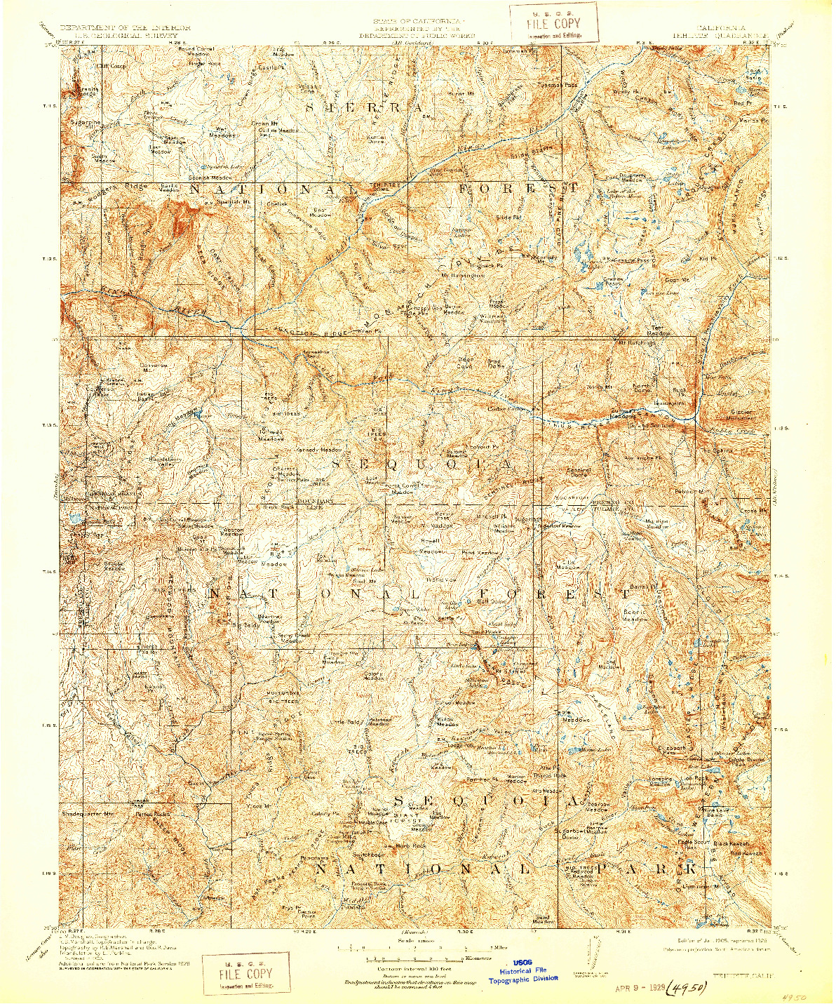 USGS 1:125000-SCALE QUADRANGLE FOR TEHIPITE, CA 1905